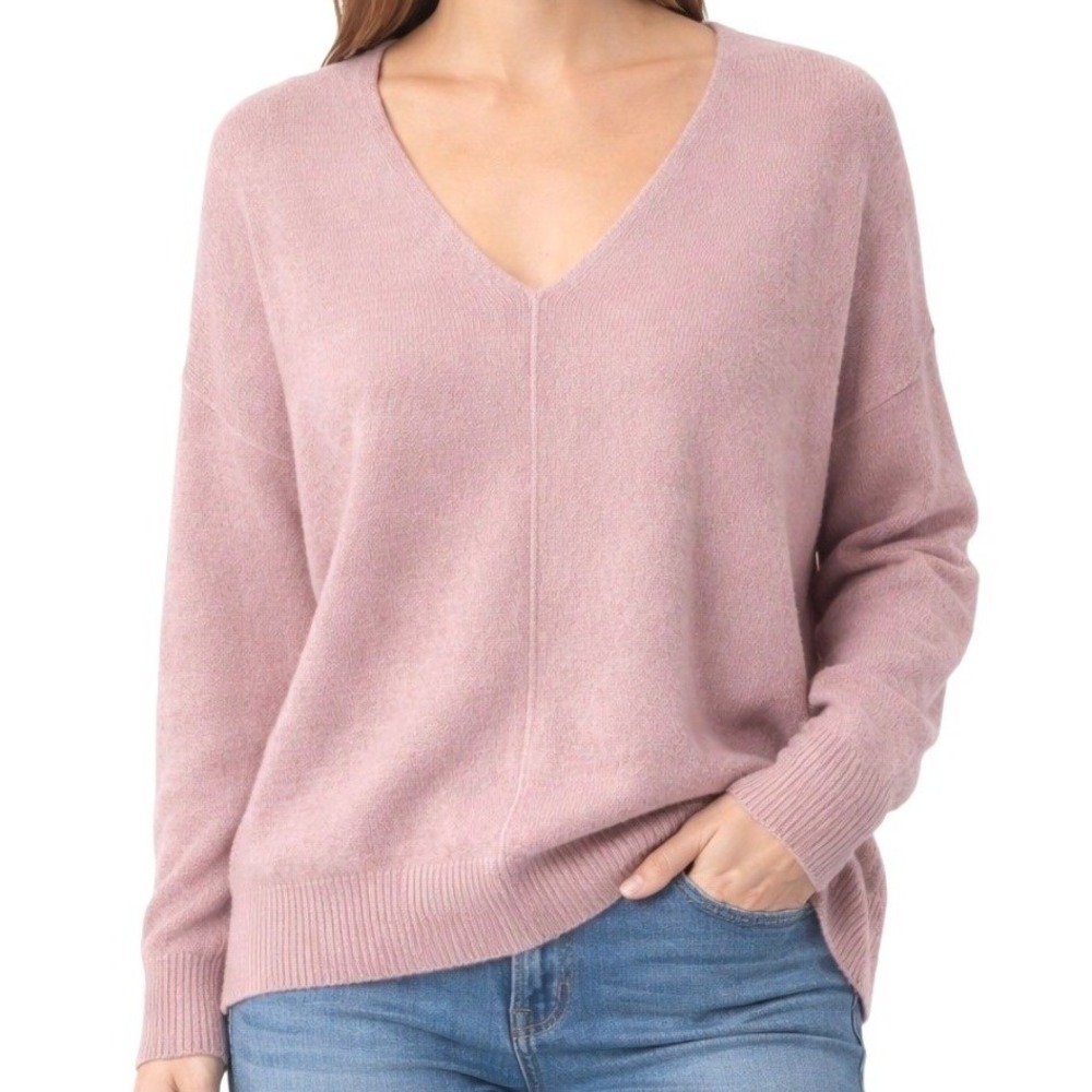 Madewell Womens XL V-Neck Center Seam Oversized Pullover Sweater Dusty Rose Pink